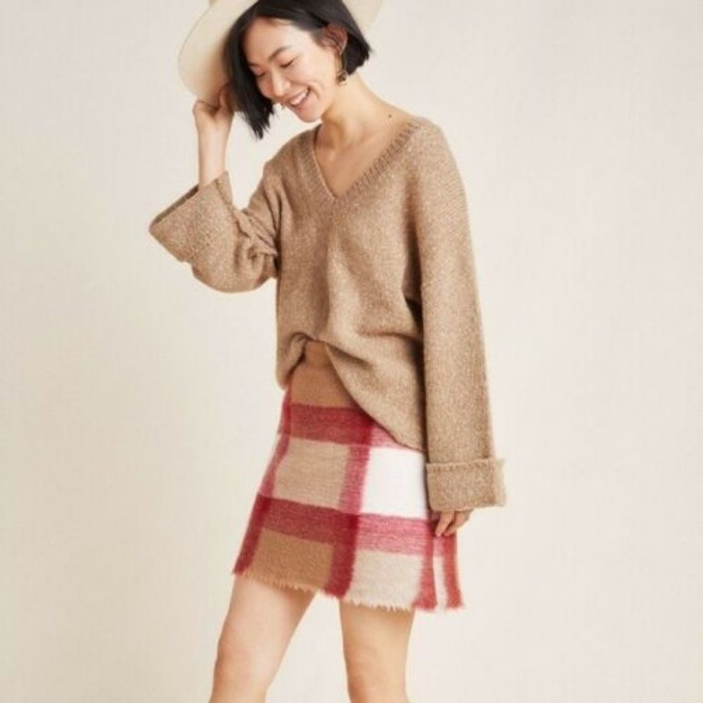Anthropologie Maggie Bell-Sleeved Pullover Relaxed Fit V-Neck Sweate , Size XS